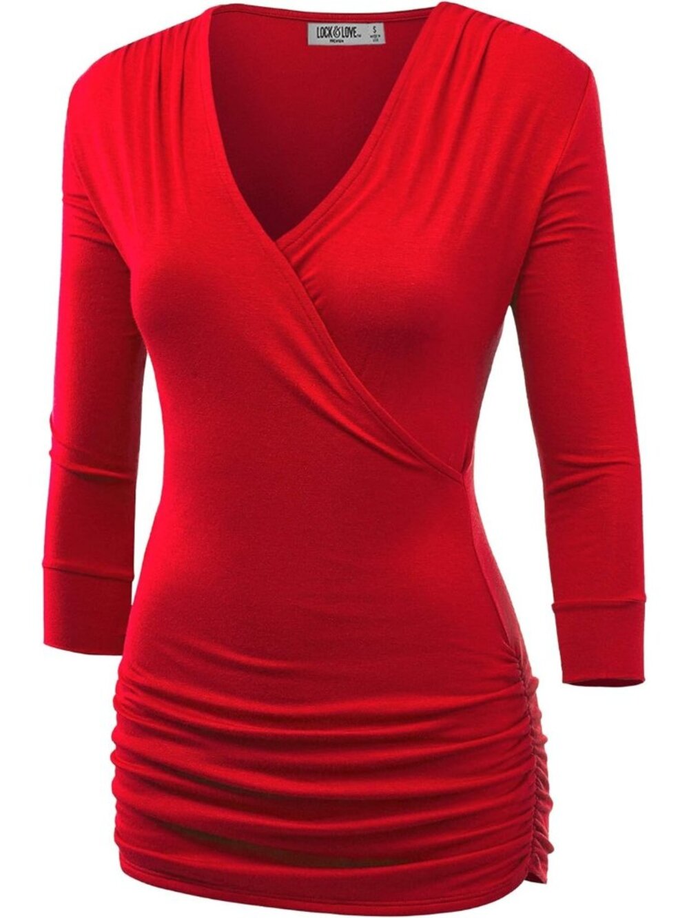 Women's T Shirts Red V Neck 3/4 Sleeve Cross Front Casual Summer Comfort Dress